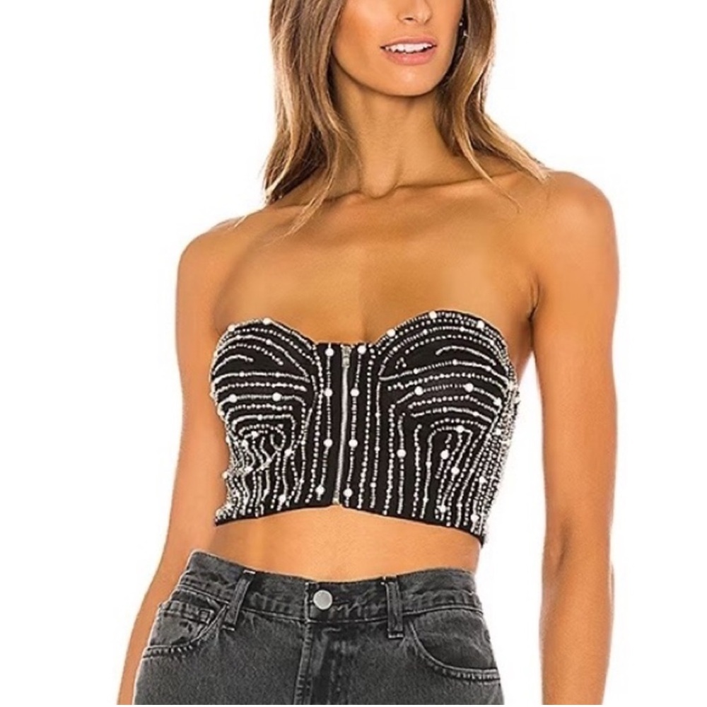 H:ours Women's Decadence Black Sequined Bustier Top Size Medium Revolve